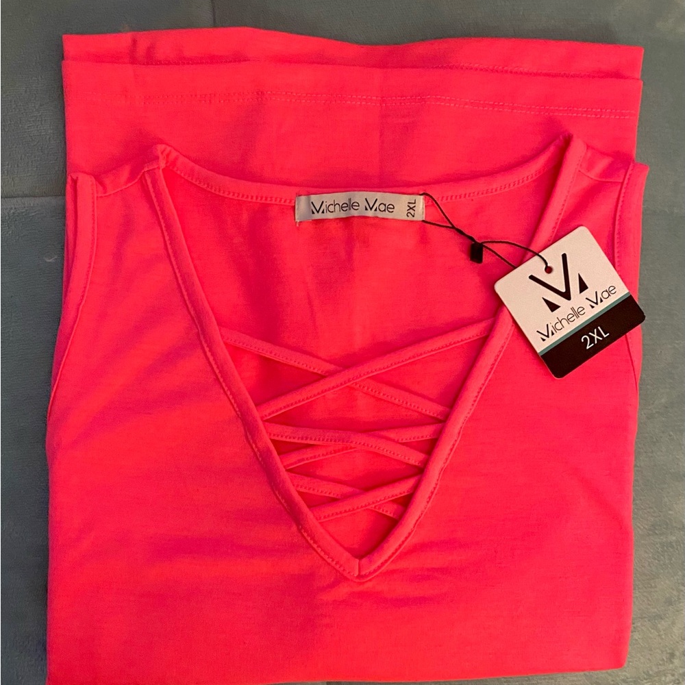 Neon Pink Front Criss Cross Tank